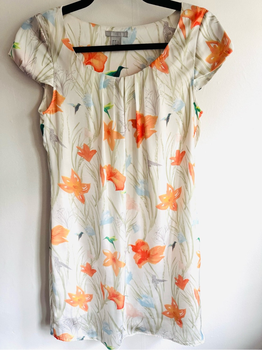 H & M Floral Orange & Cream Cap-Sleeve Dress